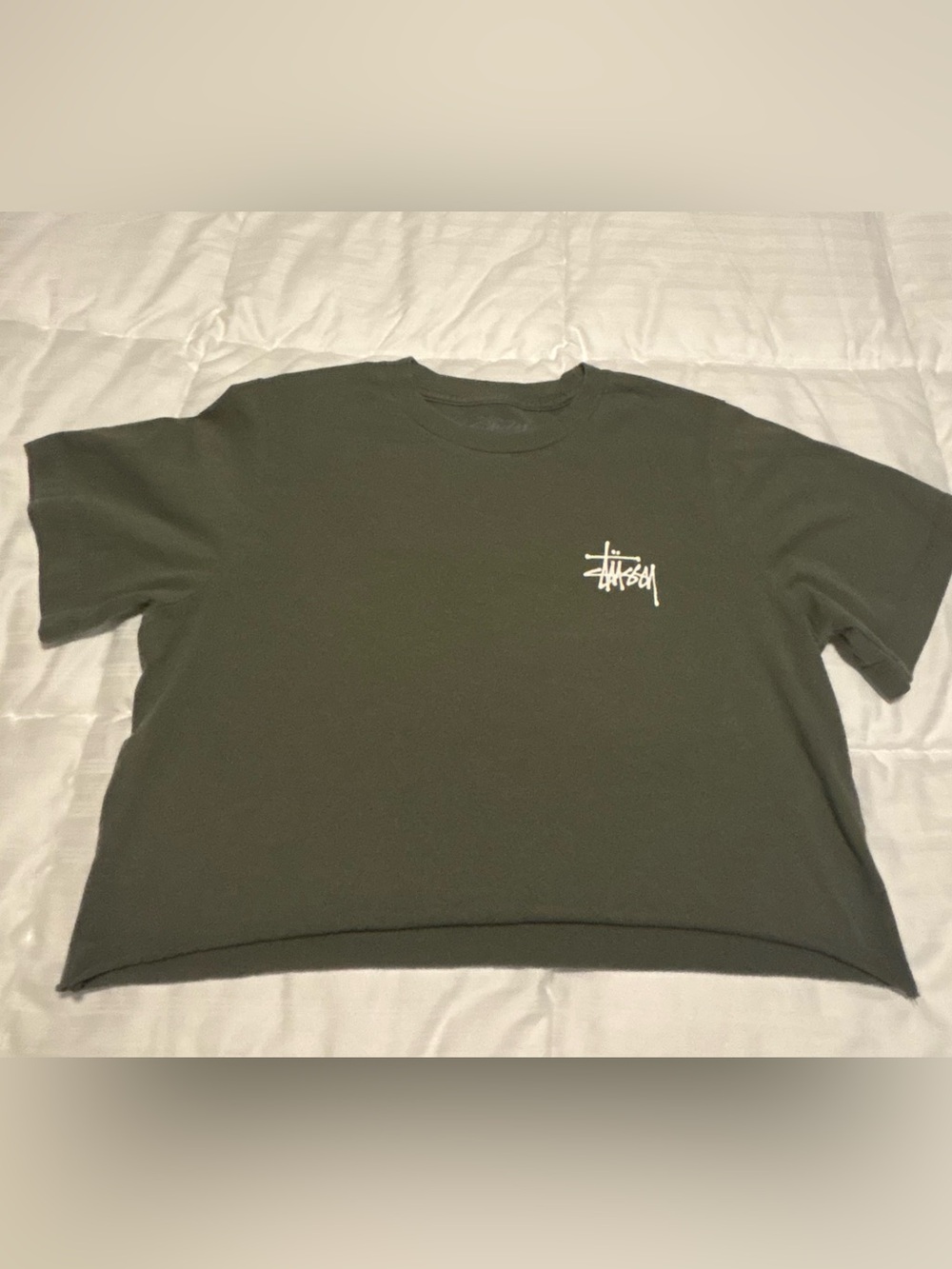 Stussy Green Cropped Spellout T-Shirt Tagged XS 17.5 in Pit to Pit, 15 in length